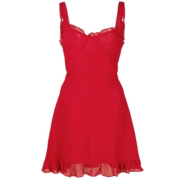 NWOT Reformation Christine Red Chiffon Mini Dress 2 - Picture 7 of 14